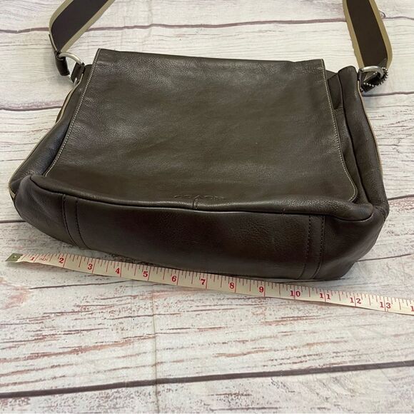 Coach Heritage Web Leather Map Messenger Bag Crossbody Brown with Striped Strap - Picture 12 of 14